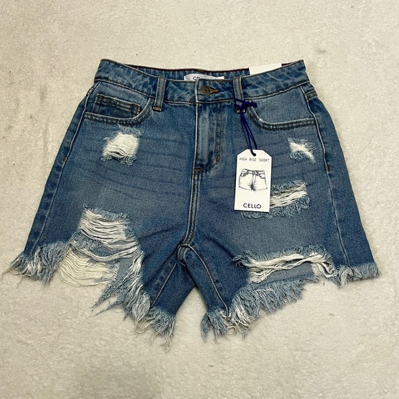Cello NWT Distressed High Waisted Denim Shorts - XS (25") - Picture 2 of 12
